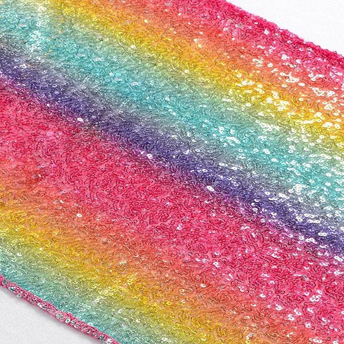 ShinyBeauty Multicolor Sequin Table Runner 12x108-Inch Party Table Runner Rainbow Sequin Runner -719S(Pack of 1)