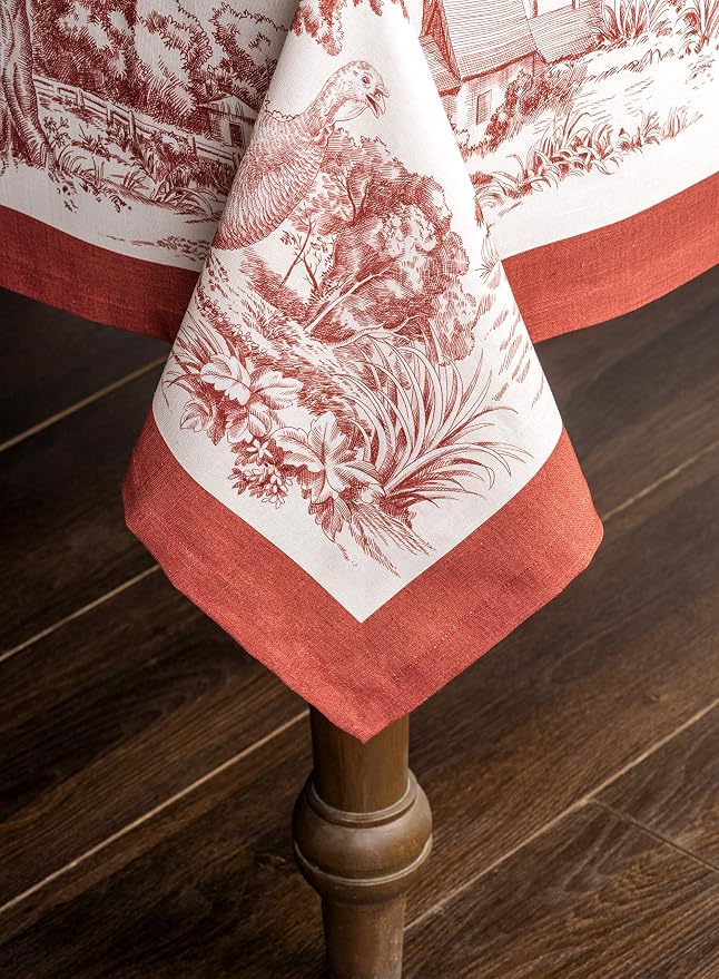 Maison d' Hermine Table Cloth Square Table 100% Cotton 60 x 60 Inches Fall Tablecloth Reusable Everyday Use for Thanksgiving Christmas Decorations Dining Farmhouse Party (Holy Jouy - Red)