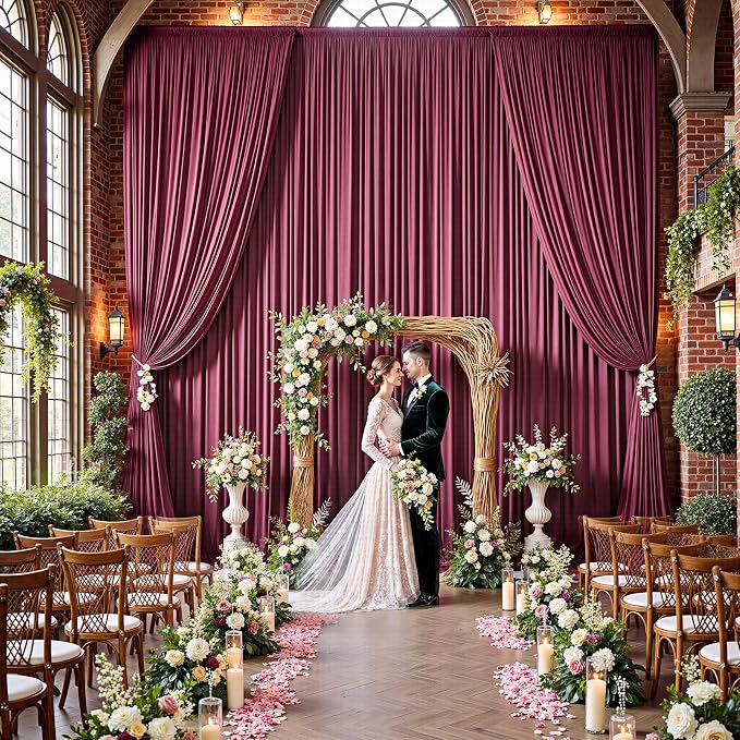 50ftx15ft Burgundy Backdrop Curtains for Parties, Wrinkle Free Polyester Burgundy Photo Backdrop Drapes 10 Panels 15 ft Long Back Drop Cloth for Wedding Birthday Photography Background Party