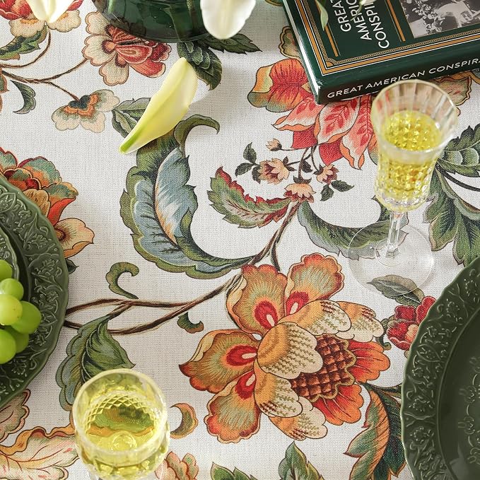 patdrea Vintage French Linen Tablecloth,Rectangular,79"x55"-Santiago A | Elegant Print Table Cloth for Rectangle Table,Colorful Floral Patterned,for Dining Room Tea Party Vender Banquet