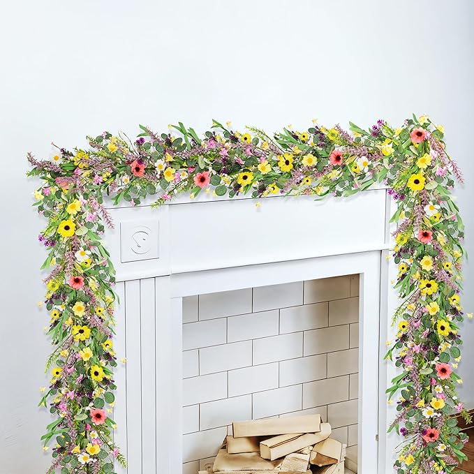 3pcs 6 ft Artificial Wildflower Garlands Wisteria Lavender Garland Daisy and Lavender Faux Floral Vine Summer Spring Floral Fake Garland All Year Round Home Decor for Indoor Outdoor Wedding Arch