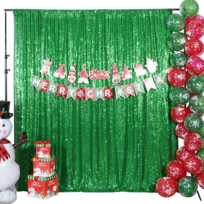 Poise3EHome Green Sequin Backdrop, 6FT x 8FT Sequin Photography Backdrop Curtain for Christmas St. Patrick's Day Party Decoration