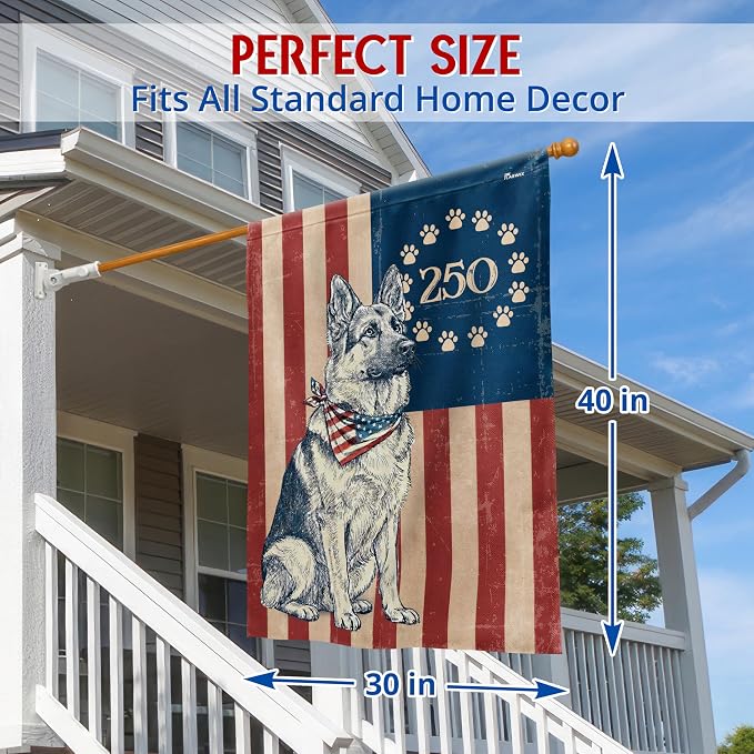 FLAGWIX American 250 Anniversary German Shepherd Flag - Polyester Double-sided House Flags For Outside (29.5" x 39.5") - 4th of July Decorations for Home Yard Garden Decor Banner, Gifts For Men Women