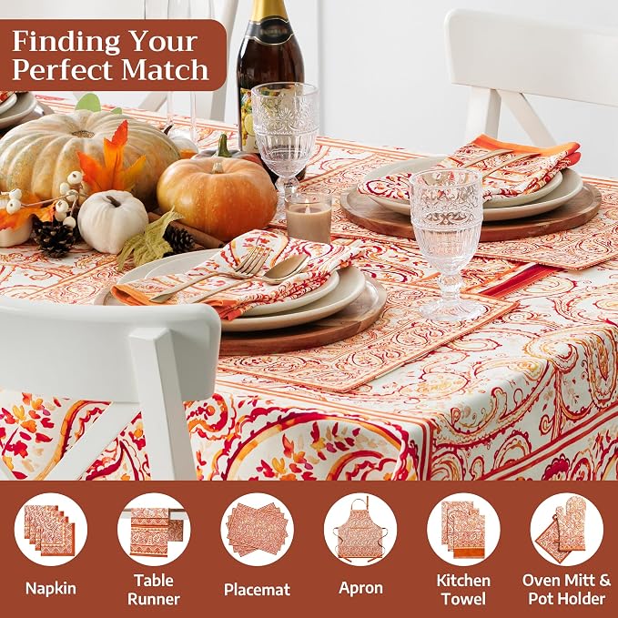 Maison d' Hermine Table Cloth Rectangle Table 100% Cotton 70 x 108 Inches Fall Tablecloth Reusable Everyday Use for Thanksgiving Christmas Decorations Dining Farmhouse Party (Palatial Paisley)