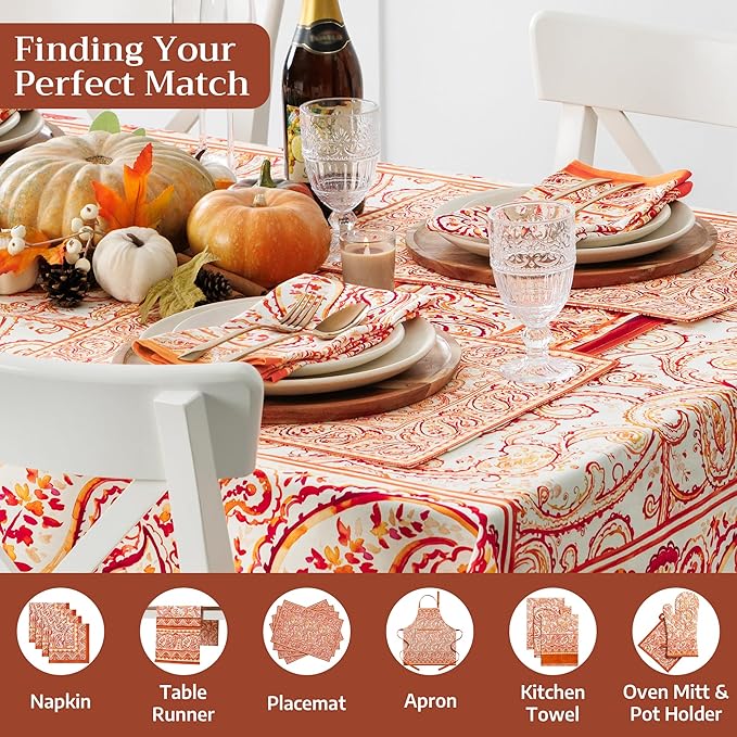 Maison d' Hermine Table Cloth Rectangle Table 100% Cotton 60 x 108 Inches Fall Tablecloth Reusable Everyday Use for Thanksgiving Christmas Decorations Dining Farmhouse Party (Palatial Paisley)
