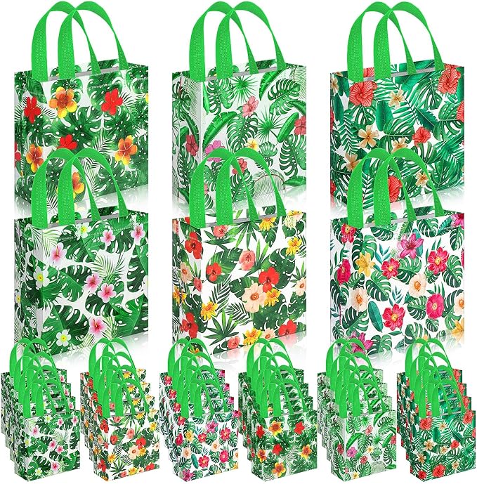 Sweetude 40 Pcs Luau Gift Party Favor Bags with Handle, Non Woven Goodie Bags Birthday Favor for Birthday Baby Shower Packaging Supplies