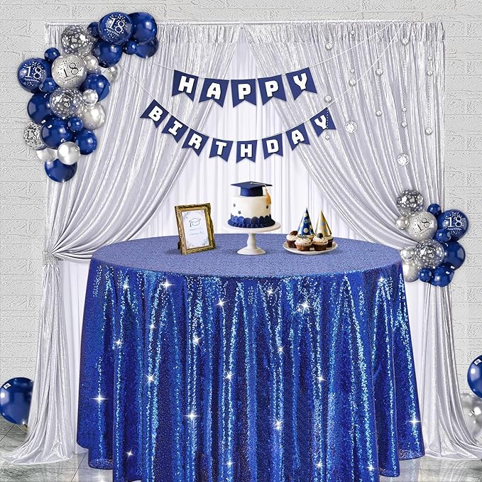 B-COOL Round Sequin Tablecloth Sparkle Party Decorations: 90 Inch Table Cloth Royal Blue Sequin Fabric Overlay for Indoor Outdoor Dining Parties Home