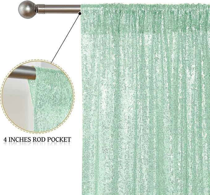 Sugargirl Mint Green Sequin Backdrop Curtain 4 Panels 2FTx8FT Glitter Mint Green Background Drapes Sparkle Photography Backdrop for Party Wedding Birthday Wall Decoration