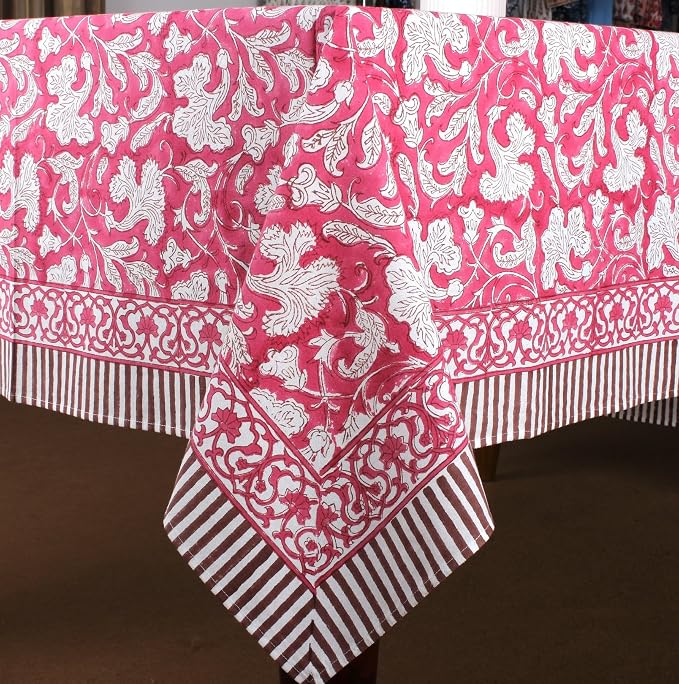 Ridhi Deep Pruce Red Hand Block Print Cotton Rectangle Tablecloth 160" x 72" inches Reusable Table Cover Decorative Everyday Use for Dining Room, Farmhouse, Home Gift for Spring, Mother's Day