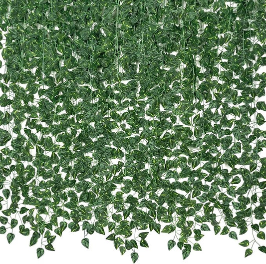 CQURE 96 Pack 672Ft Artificial Ivy Garland, Fake Vines UV Resistant Greenery Leaves Fake Plants Hanging Aesthetic Vines for Home Bedroom Party Garden Wall Room Decor