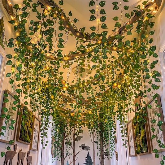 Yinder 41 Pcs Jungle Theme Decoration Set Artificial Hanging Vine Rainforest Greenery Leaves Vines Decor for Classroom VBS Tropical Forest Safari Party Indoor Outdoor Room Wall DIY Decor (Pothos Leaf)