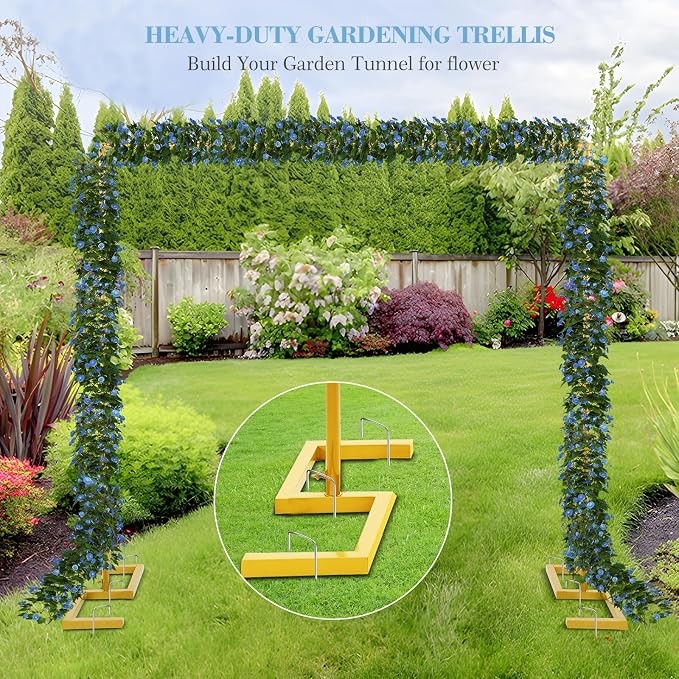 8.2FT Square Wedding Arch Backdrop Stand,Balloon Arch Stand, Metal Gold Backdrop Adjustable Stand Heavy Duty, Extra 2 Clamps Change Over The Table Rod Stand for Party Decoration,Garden Trellis Frame