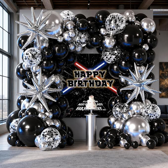 Galaxy Party Decorations Themed Backdrop with Balloons Arch Kit for Boys Kids Birthday Party Universe Wars Background Galaxy Themed Cake Table Decorations