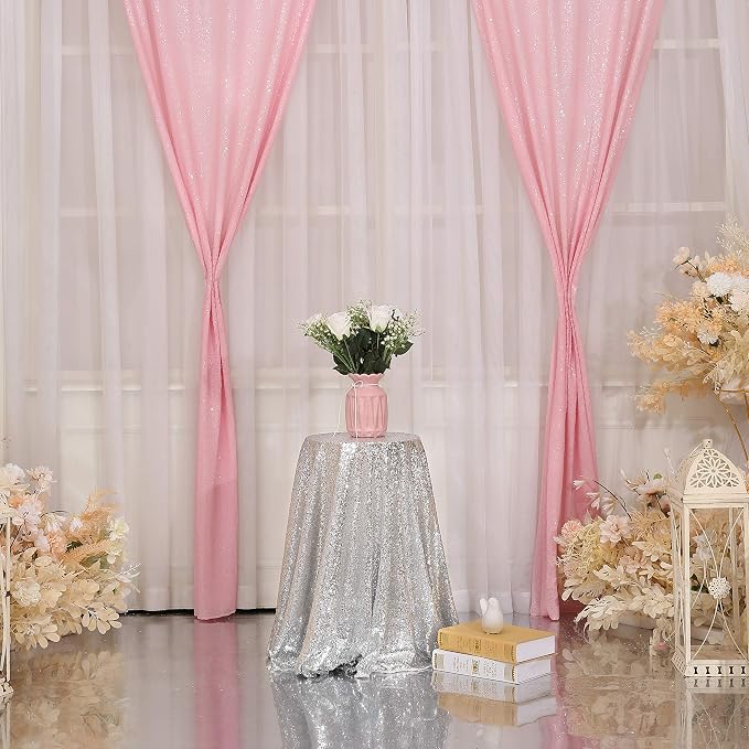Poise3EHome Pink Sequin Backdrop Curtain, 2 Panels 2Ft x 8Ft Glitter Photography Background for Party Baby Shower Wedding Birthday Christmas Thanksgiving Halloween Decoration