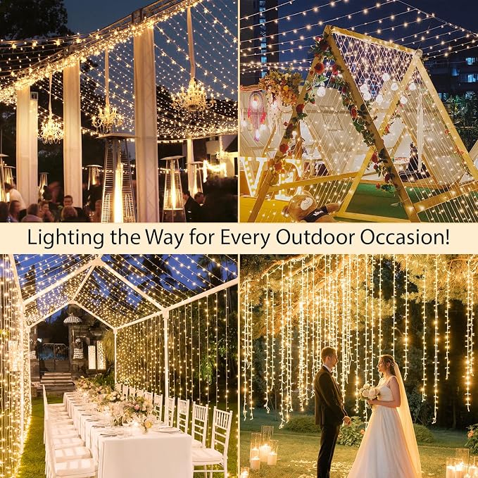 suddus Christmas Lights Outdoor, 66 ft 200 LED Plug in Warm White Fairy String Lights with Remote, Twinkle Lights for Bedroom Indoor Xmas Tree Dorm Wedding Backyard Party Outdoor Decorations