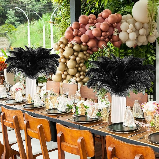 Maitys 90 Pcs Large Natural Ostrich Feathers Bulk 14-16 Inch (35-40cm) 12-14 Inch (30-35cm) 10-12 (25-30cm) Ostrich Feathers Plumes for Centerpieces Wedding (Black)