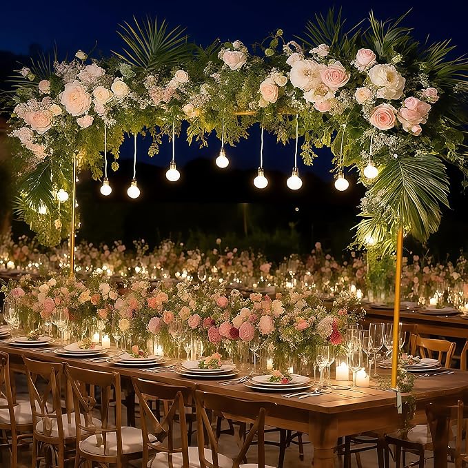 Over The Table Rod Stand with Clamps Adjustable 15''-47'' Tall 31"-90" Length Table Arch Stand and Fairy Lights Hanging for Wedding Birthday Home Party Decoration (Gold)