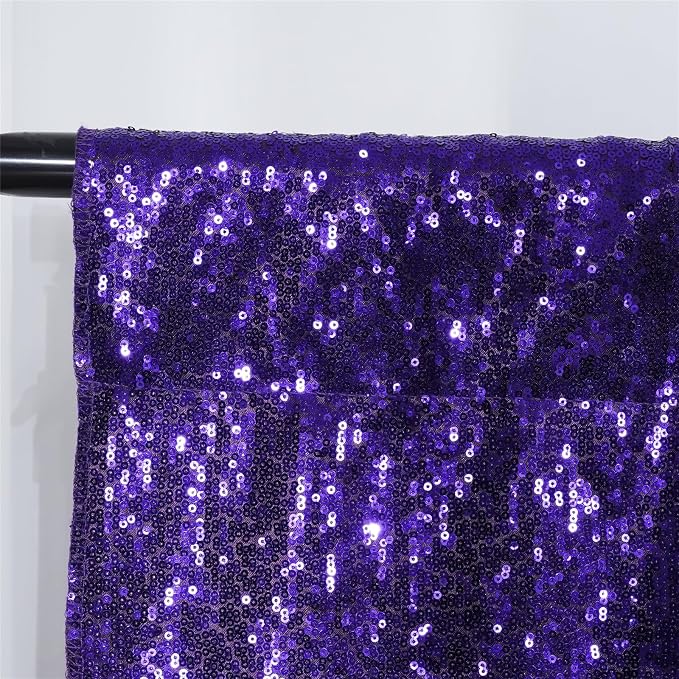 SquarePie 2 PCS 2x8ft Purple Sequin Backdrop Curtains, Satin-Backed Shimmering Photo Booth Background, 2 Panels Narrow Real Sequin Drapes with 4" Rod Pocket for Party, Baby Shower, Doorway Decor