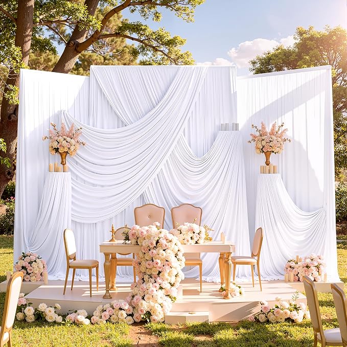 50ftx10ft Wrinkle Free White Backdrop Curtain for Party Background, 10 Panels Silky Polyester Photo Backdrop Drapes Back Drop Cloth for Wedding Birthday Photography Baby Shower Photoshoot Decor