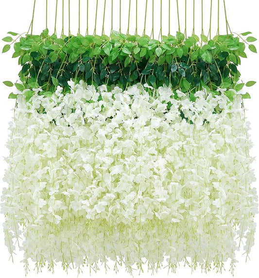 BLEUM CADE 10Pcs White Fake Wisteria Hanging Flowers, 3.6Ft/Pcs Artificial Wisteria Garland, Hanging Flowers for Wedding Party Home Backdrop Wall Decoration