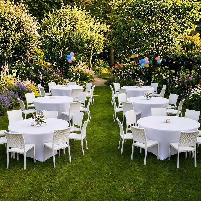 Fitted Table Cloth Round Cover 6ft-Spandex Elastic Table Covers 6 Pack 72 Inch-White Small Stretch Folding Tablecloth for Weddings Banquets Restaurant Event Parties Vendor Stand Tables