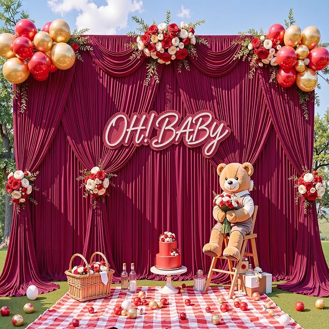 20x15ft Burgundy Backdrop Curtains for Parties Wrinkle Free Fabric Backdrop Curtain Birthday Photo Drapes Backdrop for Wedding Baby Shower Bridal Shower Photography Back Drop 4 Panels 5x15FT