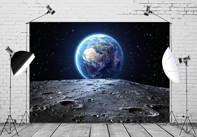 BELECO 12x8ft Fabric Outer Space Backdrop Universe Background Earth Moon Surface Furnished by NASA Planet Stars Photography Backdrop for Birthday Party Decoration Photoshoot Photo Background Props
