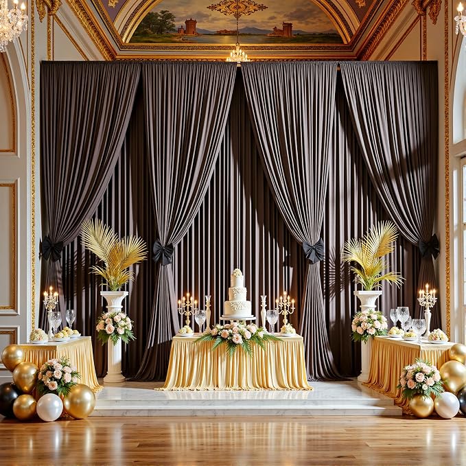 10ftx12ft Brown Backdrop Curtains for Wedding-Wrinkle Free Backdrops Curtain Drapes Fabric Decorations Photo Back Drop Cloth for Baby Shower Photography Stage Reception 2Panels 12ft(H) x 5ft(W)