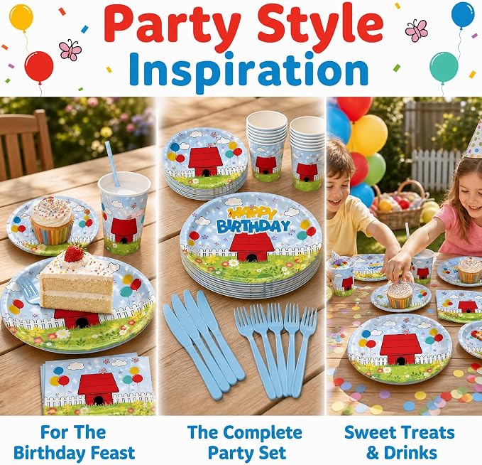 Cartoon Dog Red House Party Supplies Cartoon Tableware Set Kids Boys Girls Birthday Party Decoration Red and Blue Disposable Tableware Party Kids Decoration