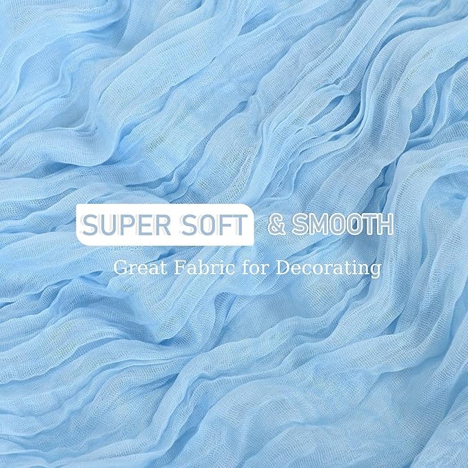 10 Pack Baby Blue Cheesecloth Table Runner 10FT Boho Gauze Fabric Cheese Cloth Table Runners for Wedding ,Party,Baby Shower, Bridal Party, Rustic Farmhouse and Table Decorations