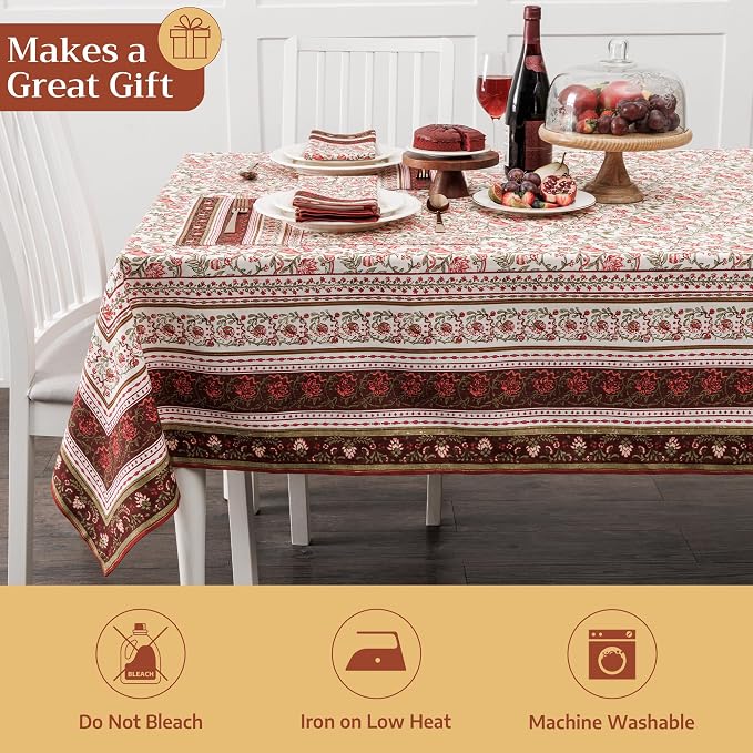 Maison d' Hermine Table Cloth Rectangle Table 100% Cotton 70 x 90 Inches Fall Tablecloth Reusable Everyday Use for Thanksgiving Christmas Decorations Dining Farmhouse Party (Reveillon Au Jardin)