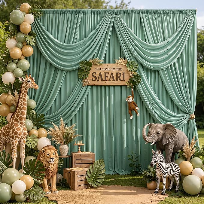 20ft×10ft Wrinkle Free Sage Green Backdrop Curtain for Parties | 4 Panels 5ft×10ft Soft Silky Polyester Green Photo Backdrop Drapes for Wedding Forest Party Baby Shower Decor Back Drop Cloth