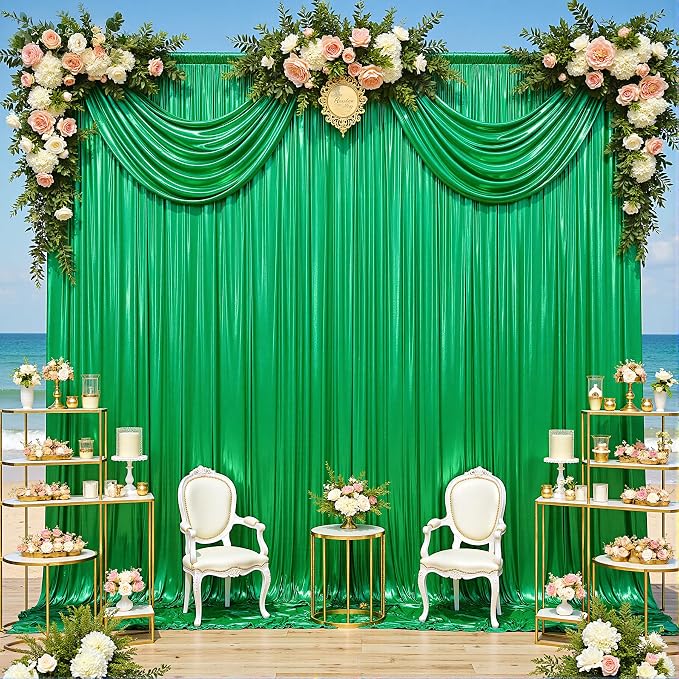 gogoparti 10x10FT Green Sequin Backdrop Curtain - 2 Panels of 5x10FT Wrinkle-Free Glitter Drapes for Photography, Birthdays, Weddings & Graduations