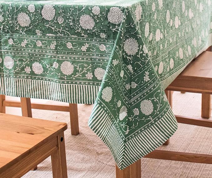 Block Print Table Cloth- 54x108 Inch Rectangle 100% Cotton Handmade Pre-Shrink, Washable for Spring, Kitchen & Dining Perfect for Patio, Indoor & Outdoor, Farmhouse
