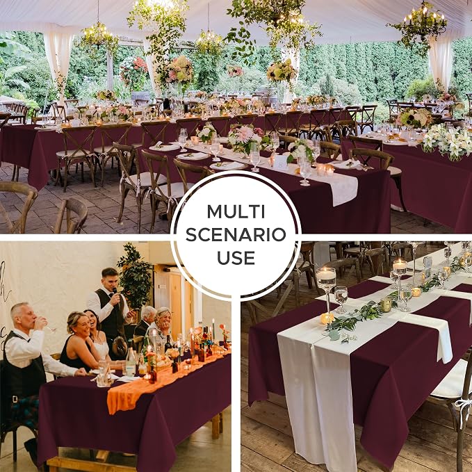 Fitable 8 Pack Rectangle Tablecloths: Stain Resistant Wrinkle Free Table Clothes, Washable Reusable Polyester Table Covers for Wedding Party Birthday Banquet Reception(Burgundy, 60x102 Inch)