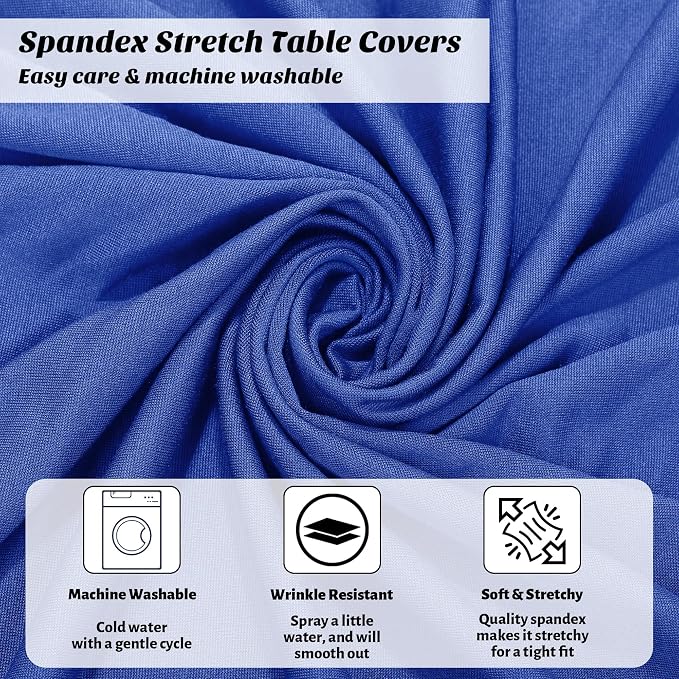Kochorie 4 Pieces Cocktail Table Skirt Round Cocktail Table Covers 32 x 43 Inch Spandex Stretch High Top Table Cloth for Graduation Wedding Table Bar Banquet Party Supplies (Navy Blue)