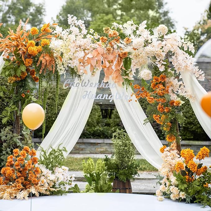 Wedding Arch Draping Fabric 4 Panels 28.7" x 20FT Ivory Sheer Chiffon Backdrop Drapes for Wedding Ceremony Birthday Party Bridal Shower Outdoor Decoration