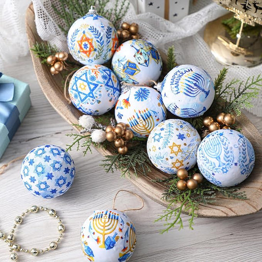 Outus 16 Pcs Hanukkah Ball Ornaments Hanukkah Hanging Ornament for Tree Blue and White Jewish Christmas Decorations for Tree Star of David Chanukah Party Decorations