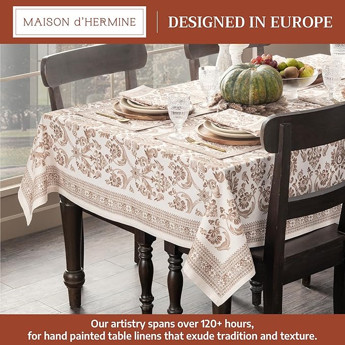 Maison d'Hermine Table Cloth Rectangle Table 100% Cotton 70 x 108 Inches Tablecloth Reusable Everyday Use for Dining Room, Farmhouse, Home, Party, Festive & Wedding - Allure