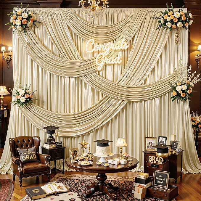 40x10ft Champagne Beige Glitter Backdrop Curtain for Parties, Wrinkle Free Satin Photo Backdrop Drapes 8 Panels Shimmer Back Drop Cloth for Wedding Birthday Baby Shower Photography Background Decor