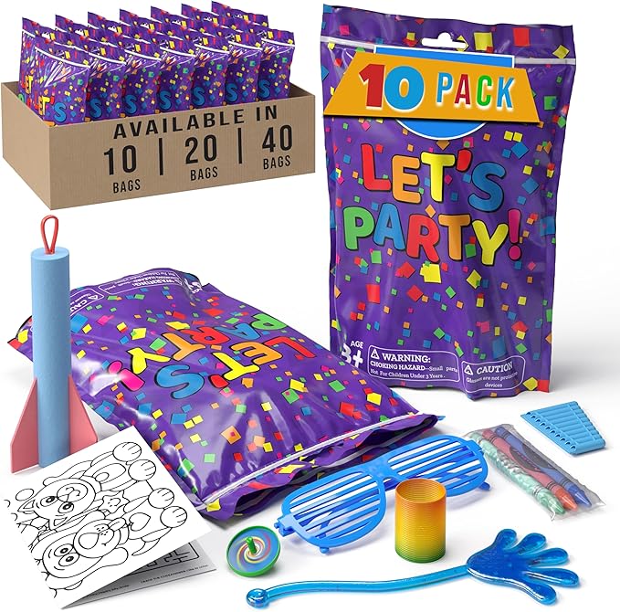 Crown Display Party Favors for Kids 10 Pre Filled Party Favor Bags - Let's Party Fun Goodie Bags Stuffers for Kids with Fidget Toys and Small Toys Goody Bag Stuffers - Party Favors for Kids 4-8