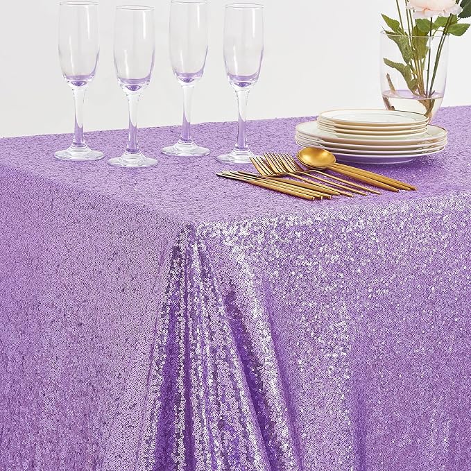 B-COOL Rectangle Sequin Tablecloth Lilac Sparkle Tablecloth Glitz Tablecloth Sequin Table Cloth for Romantic Birthday Party Event Lavender 90x132 inches
