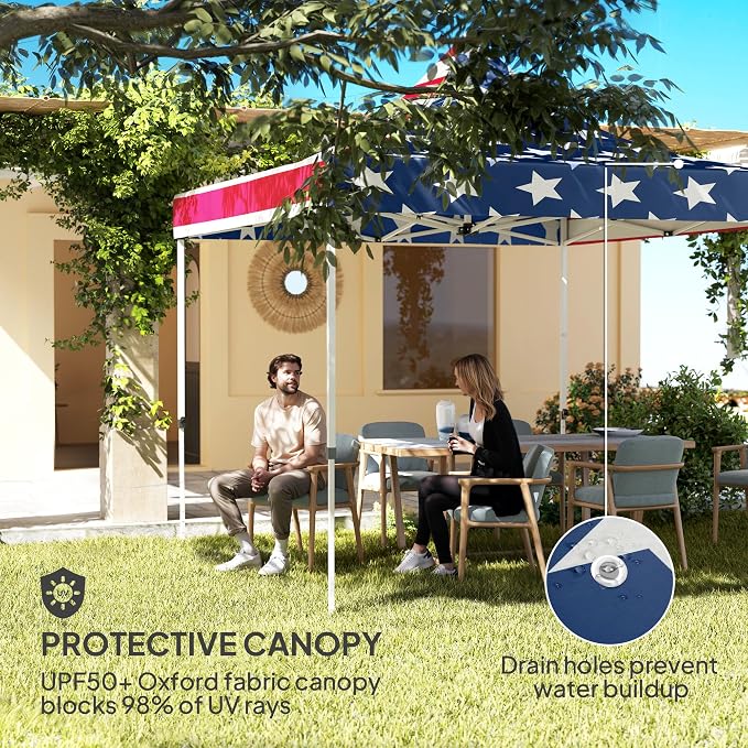 Outsunny 10' x 10' Heavy Duty Pop Up Canopy Tent with Sidewall and Trash Bags, UPF50+ Instant Sun Shelter, Height Adjustable, with Wheeled Bag, Sand Bags for Outdoor, Patio, American Flag Print