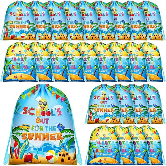 Kacctyen 30 Pcs End of Year Gifts Bags Summer Drawstring Backpack 11.8 x 9.8 Inch Graduation Gift Party Favors Bags with Drawstring Bulk for School Classroom Student Classmate Gifts(End of Year)