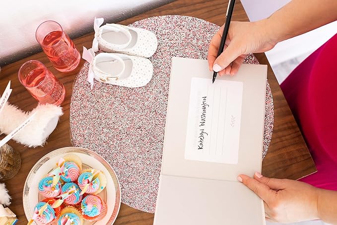 Pearhead Linen Guest Book, Ivory with Gold Script, Gender Neutral Event Keepsake, Graduation, Baby Shower or Wedding Bridal Shower Party Sign-In Book, 100 Blank Pages, 7 x 9