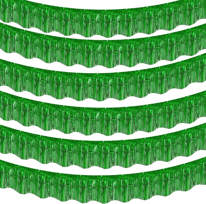 LOLStar Green Foil Fringe Tinsel Garland, Tinsel Streamers Banner, 6 Pack | 60Ft Tinsel Streamers, Shiny Green Tinsel Fringe Banners for St Patrick's Day, Parade Float, Christmas Party Decor