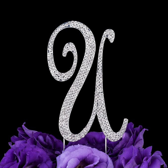 LOVENJOY Gift-Boxed 3" Silver Rhinestone Initial U Letter Cake Topper