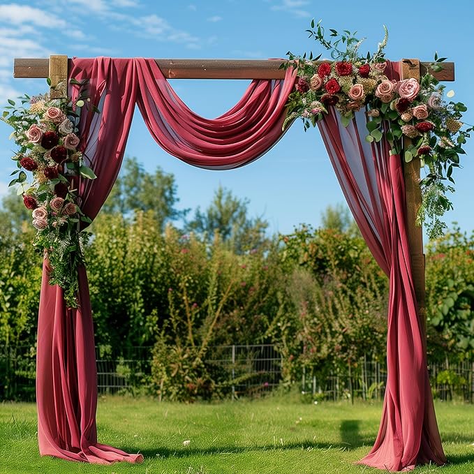 Wedding Arch Draping Fabric 1 Panel 28.7" x 20FT Burgundy Sheer Chiffon Backdrop Drapes for Wedding Ceremony Birthday Party Bridal Shower Outdoor Decoration