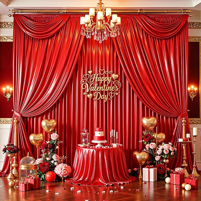 10x10 ft Red Glitter Backdrop Curtain for Parties, Wrinkle Free Glitter Photo Backdrop Drapes 2 Panels 5x10FT Shimmer Back Drop Cloth for Wedding Birthday Valentines Photography Background Decor