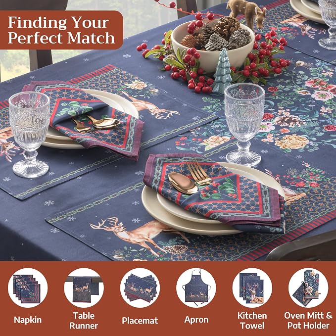 Maison d' Hermine Table Cloth Rectangle Table 100% Cotton 60 x 108 Inches Fall Tablecloth Reusable Everyday Use for Thanksgiving Christmas Decorations Dining Farmhouse Party (Christmas Joy)